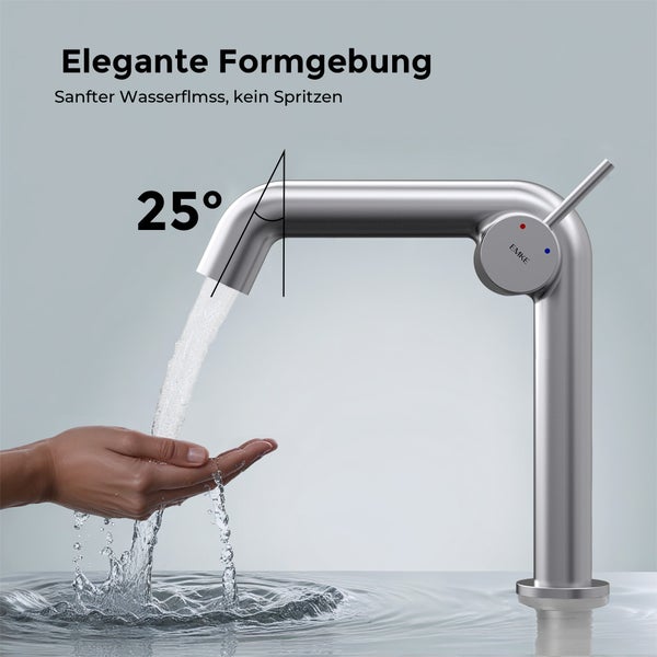 EMKE Einhebel-Waschtischarmatur, Badarmaturen, Waschbecken Armatur - Schweizer Design, Minimalistisches Design，G3/8, Wassersparend, Korrosionsschutz, Warm- & Kaltwasser, Bleifreies Messing, Pflegeleicht, Chrom