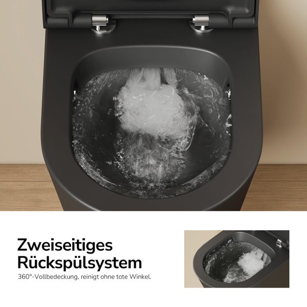 Spültoilette mit zweiseitigem Rückspülsystem in Aktion