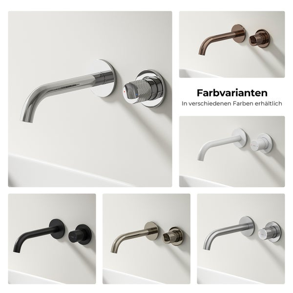 EMKE Bad-Waschtischarmatur Unterputz 281×140×65 mm, aus Kupfer, Einhebelmischer, Wandmontage, mit 170 mm Auslauf, Weiß Matt, für Badezimmer Waschbecken geeignet