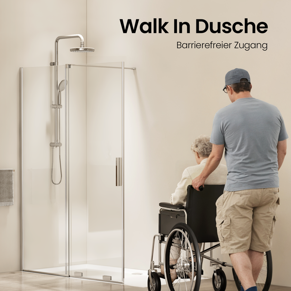 EMKE Walk-In Dusche 120x195 cm, Eckdusche mit Seitenwand, 8 mm ESG-Sicherheitsglas mit Nano-Beschichtung, Chromprofil, für das Badezimmer geeignet