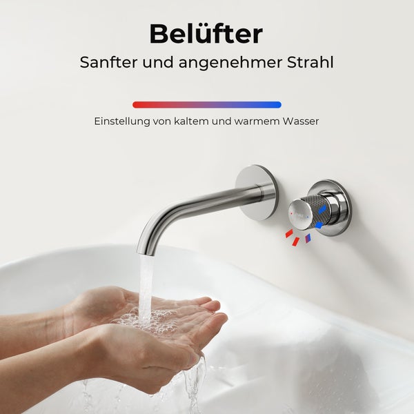 EMKE Bad-Waschtischarmatur Unterputz 281×140×65 mm, aus Kupfer, Einhebelmischer, Wandmontage, mit 170 mm Auslauf, Anthrazit Matt, für Badezimmer Waschbecken