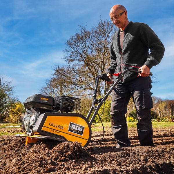 Benzin Gartenfräse Texas Lilli 535TG – 85 cm Arbeitsbreite, 212 cm³ Motor, Rückwärtsgang, Profi-Bodenhacke