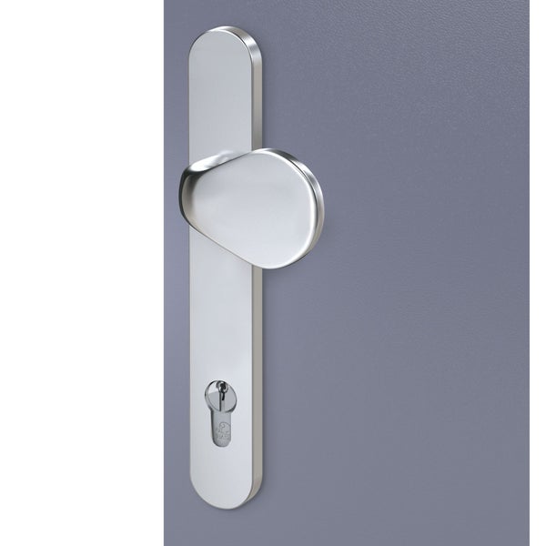 BASI Schmalrahmen-Wechsel-Garnitur rund SRW 4100 PZ aus Edelstahl 92/8 mm für Türstärken von 45-82 mm geeignet fest-/drehbare Drücker-Lagerung nicht sichtbare Verschraubung Rückholfedermechanismus