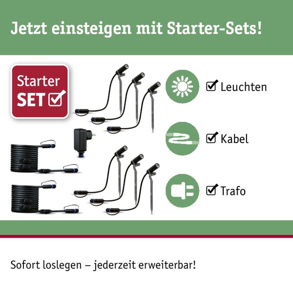 Set Plug & Shine LED Gartenstrahler Plantini 6er-Set IP65 rund 21mm 3000K 6x1,4W 6x90lm 230/24V 45° Anthrazit Aluminium