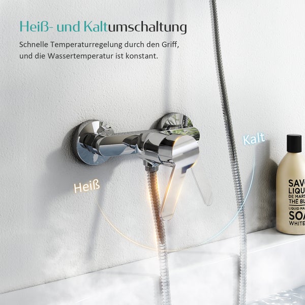 EMKE Badewannenarmatur 184 x 134 x 112 mm, G1/2 Zoll, Einhebel Wannenmischbatterie für Wandmontage, Chrom Aufputz Wasserhahn für Dusche und Badewanne
