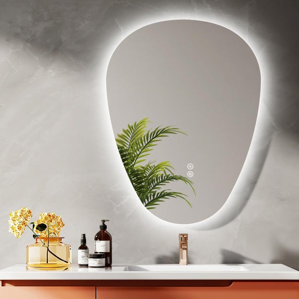 EMKE LED Badspiegel mit Beleuchtung 70x50 cm, dimmbar in 3 Lichtfarben, Anti-Beschlag, Touch-Schalter mit Memory-Funktion, IP44, horizontal & vertikal montierbar