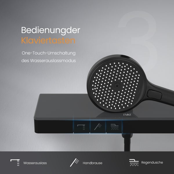 EMKE Duschsystem Duschsystem mit Thermostat Regendusche Duschsystem Kopfbrause, Höhe 83 cm, 3 Strahlart(en), Duschsystem mit Duschkopf, Regendusche, Wasserauslass