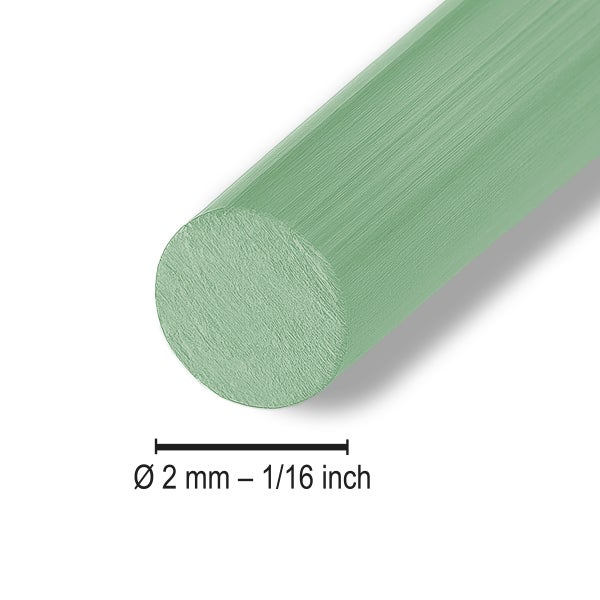 Rundstab mit einem Durchmesser von 2 Millimetern oder 1/16 Zoll.