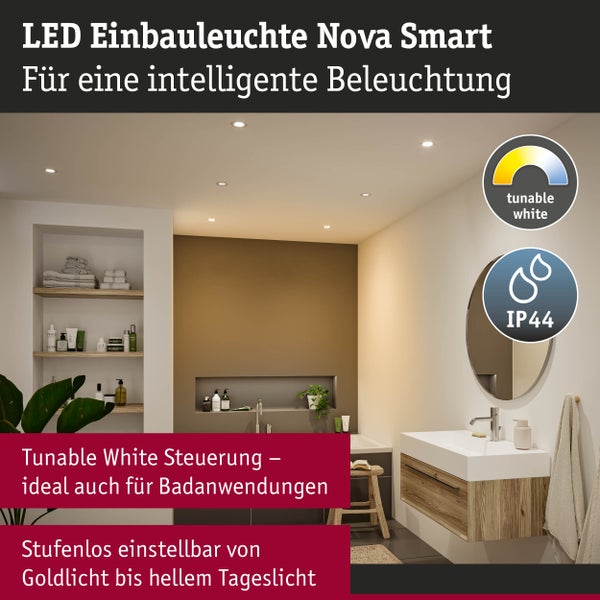 LED Einbauleuchte Nova Coin IP44 rund 78mm Tunable White 3x6W 3x530lm 230V Eisen gebürstet Aluminium