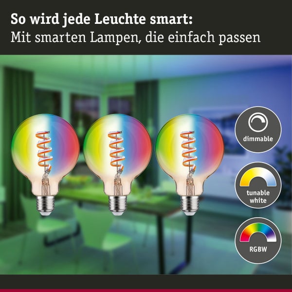 Filament 230V Smart Home Zigbee 3.0 LED Globe G95 E27 3x470lm 3x6,3W RGBW+ dimmbar Gold