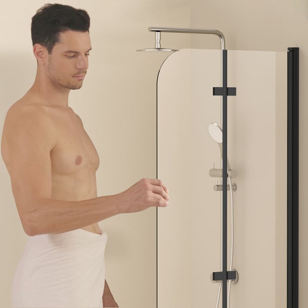 EMKE Badewannenaufsatz 2-teilig 100 x 140 cm Schwarz – Faltbare Duschwand aus 6 mm ESG-Sicherheitsglas mit NANO-Beschichtung, beidseitig montierbar