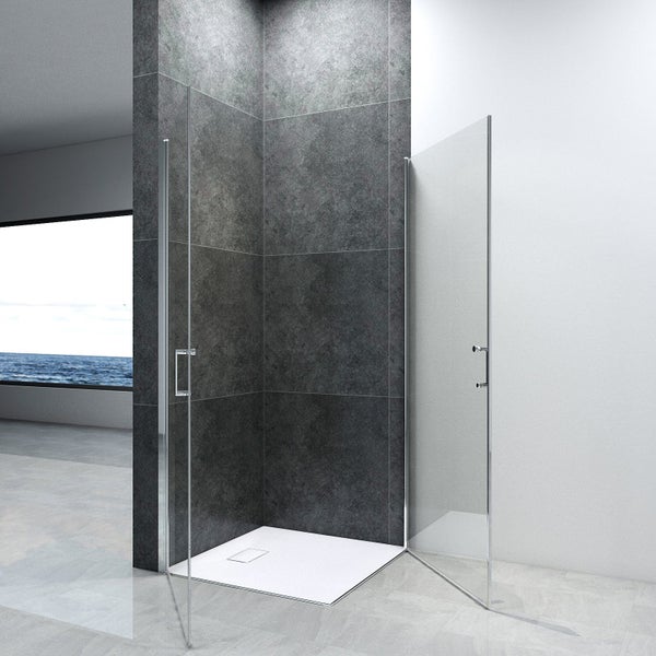EMKE Eckdusche 70x90 cm, 6mm EGS Doppelbeschichtetes Glas, Pendeltür, Eckeinstieg, Höhe: 195 cm, Flachziehendes Design