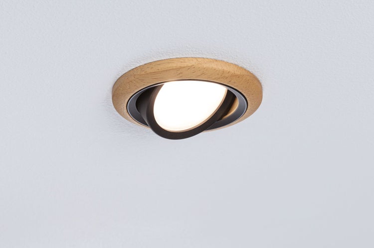 LED Einbauleuchte Lanati Einzelspot rund 84mm 30° Coin 6W 470lm 230V 2700K Farbton Eiche geölt, Schwarz matt