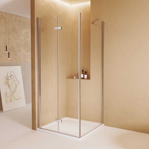 EMKE Duschkabine 100x70cm Duschabtrennung 6mm ESG klares Sicherheitsglas Falttür Duschtür mit Seitenwand Höhe: 185cm