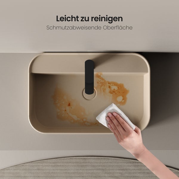 EMKE Waschtisch Keramik Matt-Beige, 50 x 40 cm, Wand- und Aufsatzwaschbecken, Waschbecken mit Hahnloch, R-Kantenschutz, für Badezimmer