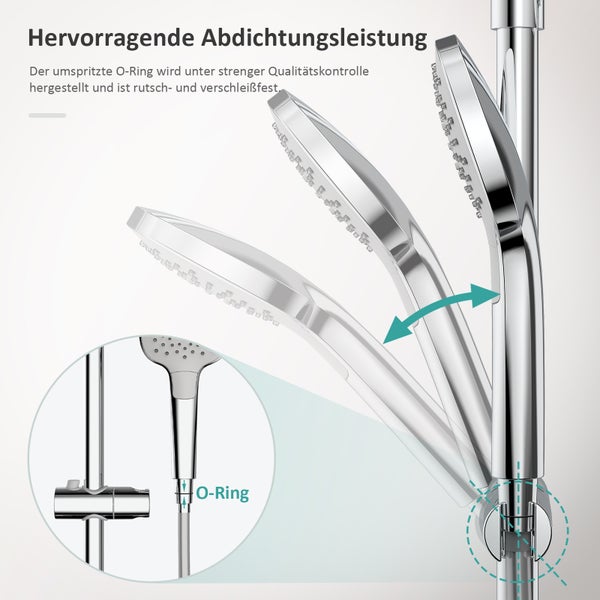 EMKE Thermostat-Duschsystem mit Brausegarnitur, Umsteller, Regendusche Ø 30 cm, Handbrause mit 3 Strahlarten, verchromt