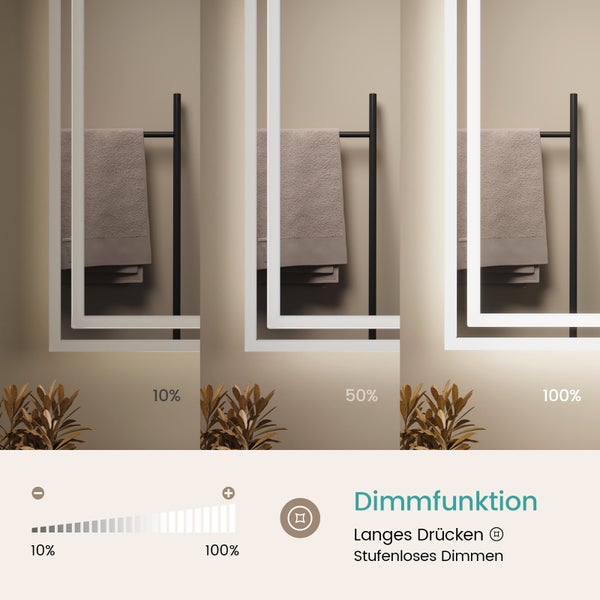 EMKE Badspiegel mit LED-Beleuchtung 100 x 60 cm, Kaltweiß 6500K, Touchschalter & Beschlagfrei, dimmbar, IP44, für Bad