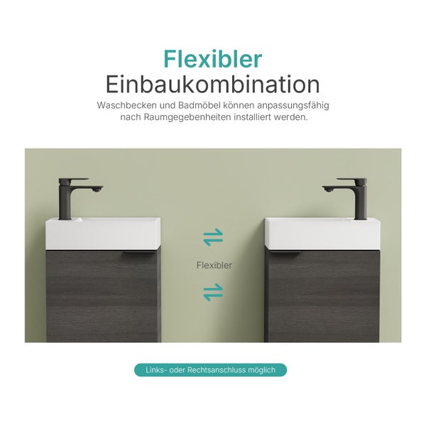 EMKE Waschtisch-Set 41,7 × 24 × 64,6 cm (B×T×H), mit Soft-Close-Funktion, Ablageboden, reversibel, Anthrazit, für Badezimmer