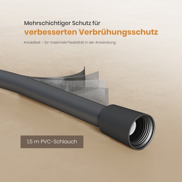 EMKE Duschsystem mit Thermostat, LED-Temperaturanzeige, Regendusche 36 x 24 cm, 4 Strahlarten, höhenverstellbare Brausestange, Anthrazit Matt