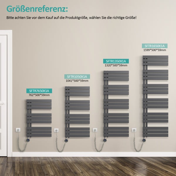 EMKE Elektrischer Handtuchheizkörper 104x50 cm, Design-Paneelheizkörper mit Thermostat & Timer, 600 W, vertikaler Flachheizkörper, Anthrazit, seitlich offen, für Badezimmer