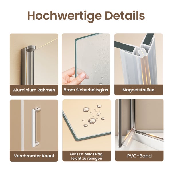 EMKE Eckdusche Duschkabine Eckeinstieg Pendeltür 90 x 90 cm, Duschabtrennung Schwingtür, 195 cm