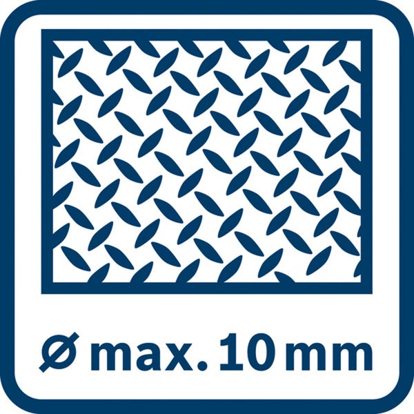 Symbol für Tränenblech mit einem maximalen Durchmesser von 10 Millimetern.
