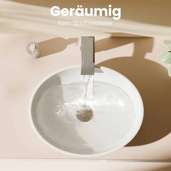 EMKE Aufsatzwaschbecken Ovales 415 x 335 mm, Keramik Waschbecken Weiß Glänzend, Höhe 130 mm, leicht zu reinigen, Waschschale für Bad und Gäste-WC