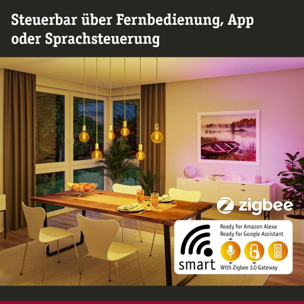 Set Filament 230V LED Birne Zigbee AGL RGBW + Gent 2.0 3x470lm 3x6,3W RGBW+ dimmbar Gold