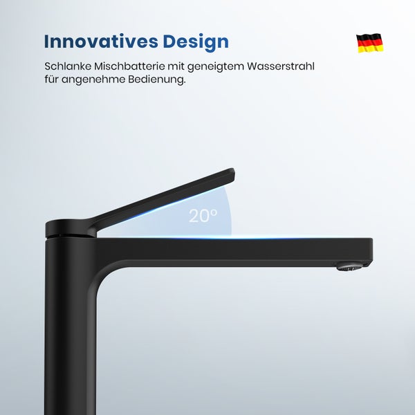 Schwarze Waschtischarmatur mit schmalem Design