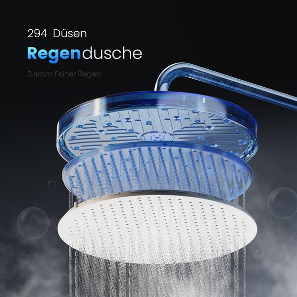 EMKE Duschsystem 3 in 1 Regendusche Set mit Kopfbrause, Handbrause und Wasserhahn, Modernes Duscharmatur Set für Badezimmer, Chrom