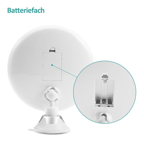 EMKE Kosmetikspiegel 20x17,5 cm, 5-fach Vergrößerung, 14 LEDs 6000K, mechanischer Schalter, Tisch- und Wandhalterung (Saugnapf), mattierter Spiegelrand, IP20
