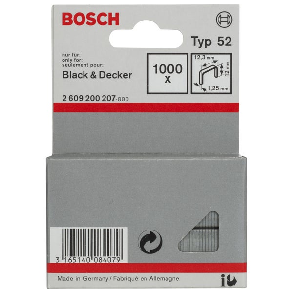 Bosch Logo. 1000 Stück Typ 52 Klammern für Black and Decker Tacker.