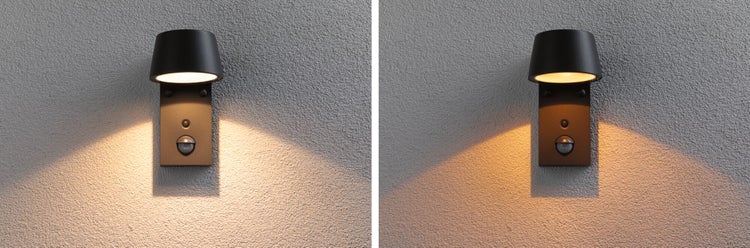 LED Außenwandleuchte Capea Dämmerungsgesteuerter Bewegungsmelder (IR) insektenfreundlich IP44 96x153mm Tunable Warm 6W 450lm 230V 98° Anthrazit Aluminium