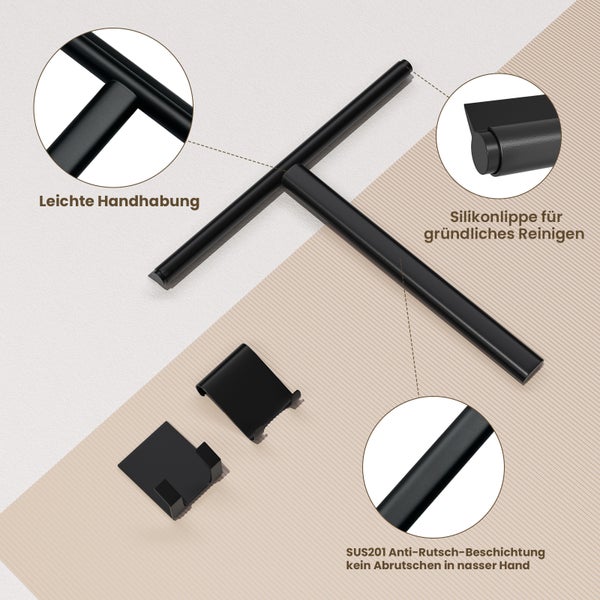 EMKE Duschabzieher mit Doppelhaken, 215 x 40 x 225 mm, T-Design, Schwarz, aus Edelstahl & Silikon