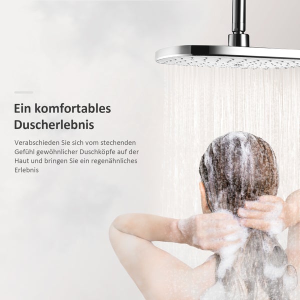 EMKE Thermostat-Duschsystem mit Brausegarnitur, Umsteller, Regendusche Ø 30 cm, Handbrause mit 3 Strahlarten, verchromt
