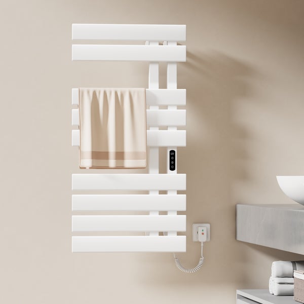 EMKE Smart Handtuchheizkörper 100x50 cm, 600W Heizleistung, Rechtsanschluss, LCD-Display & WiFi & App-Steuerung, Flachheizkörper, Glänzend Weiß, für Badezimmer geeignet
