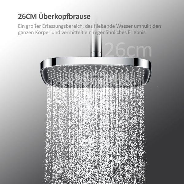 EMKE Duschsystem mit Thermostat Duschset Duschsäuleset mit Brausestange, Handbrause mit 3 Strahlstärken, Regendusche, Chrom