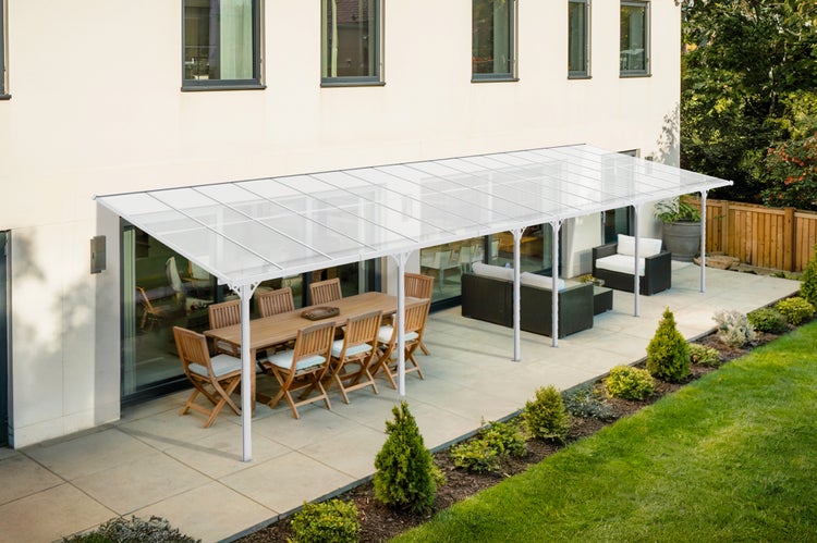 Angebaute Pergola/Carport 30m² KLEO 1000L300 Aluminium Weiß