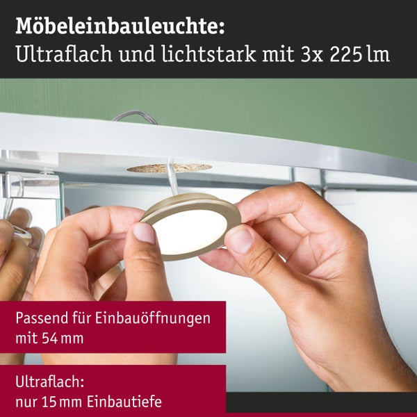 LED Möbeleinbauleuchten 3er-Set rund 65mm 3x2,5W 3x180lm 230/12V 3000K Gold matt