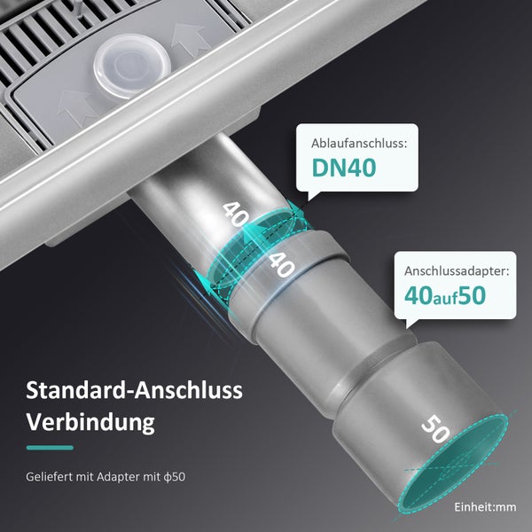 EMKE Duschrinne Edelstahl 50cm Komplettset Befliesbar Bodenablauf Dusche Siphon mit Geruchsstop und Haarsieb Randablauf, Duschablauf Ablaufrinne Dusche Doppelseitige Duschabfluss für Badezimmer