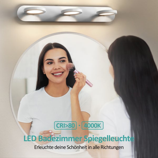EMKE LED Spiegelbeleuchtung mit 3 LED-Lichtern, 500x75x130 mm, IP20, Mattweiß, 4000K, 15W, Hoher Farbwiedergabeindex >80Ra