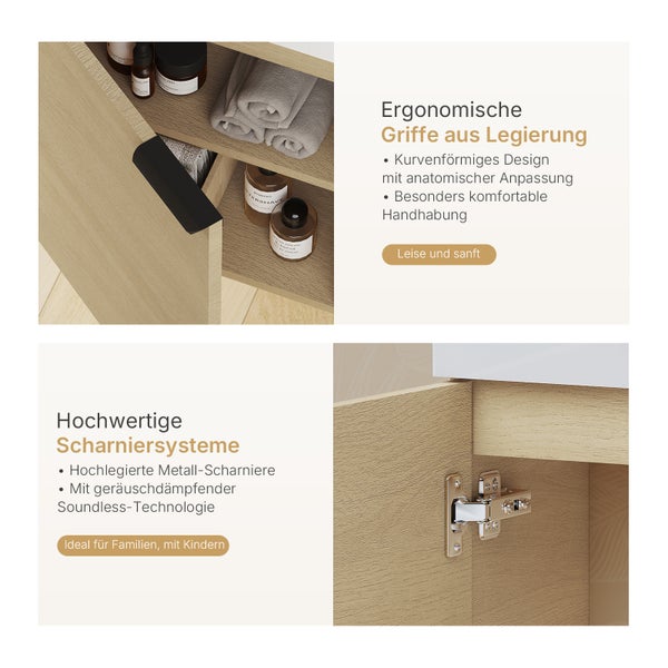 Detailaufnahme von ergonomischen Griffen aus Legierung und hochwertigen Scharniersystemen