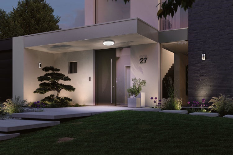 LED Deckenleuchte Circula Dämmerungssensor Dämmerungsgesteuerter Bewegungsmelder (IR) seewasserresistent IP44 rund 320mm 3000K 14W 880lm 230V Weiß Kunststoff
