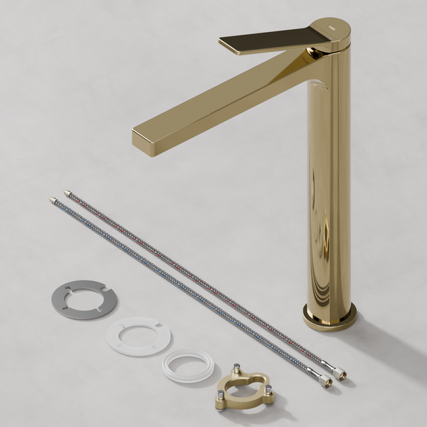 Emke Einhebel-Waschtischarmatur, Badarmaturen, Waschbecken Armatur - Schweizer Design, Minimalistisches Design，3/8 Zoll, Wassersparend, Korrosionsschutz, Warm- & Kaltwasser, Bleifreies Messing, Pflegeleicht -Champagnergold