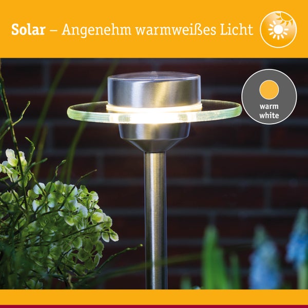 Solar LED Gartenstrahler Ufo IP44 3000K Edelstahl, Klar