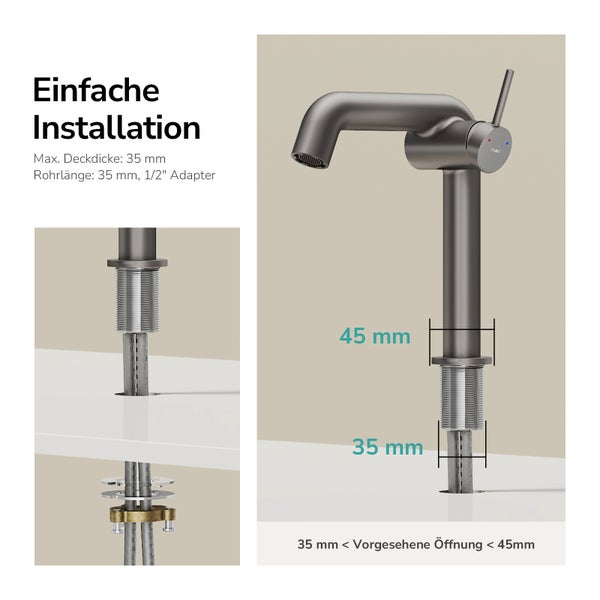Wasserhahn Installationsdiagramm mit Maßangaben