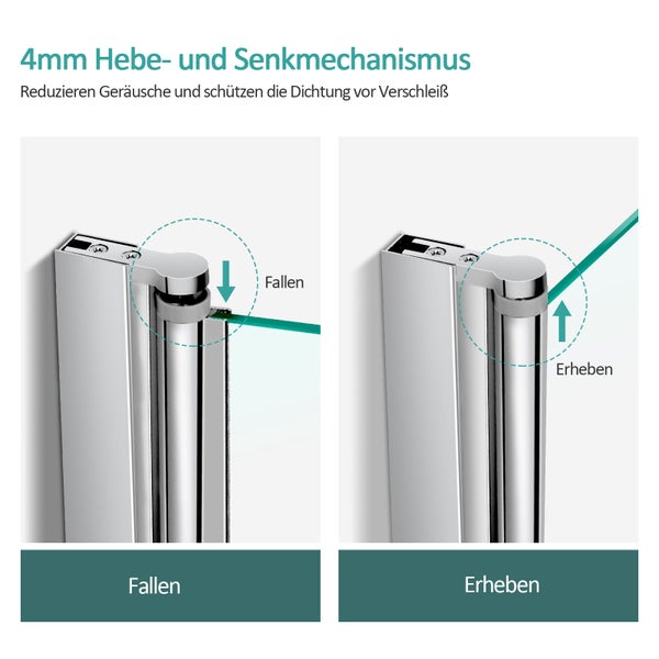 EMKE Badewannenaufsatz 80 x 140 cm, Duschwand für Badewanne, 6 mm ESG-Sicherheitsglas mit Nano-Beschichtung, Schwenktür mit Hebe-Senk-Funktion, Chrom