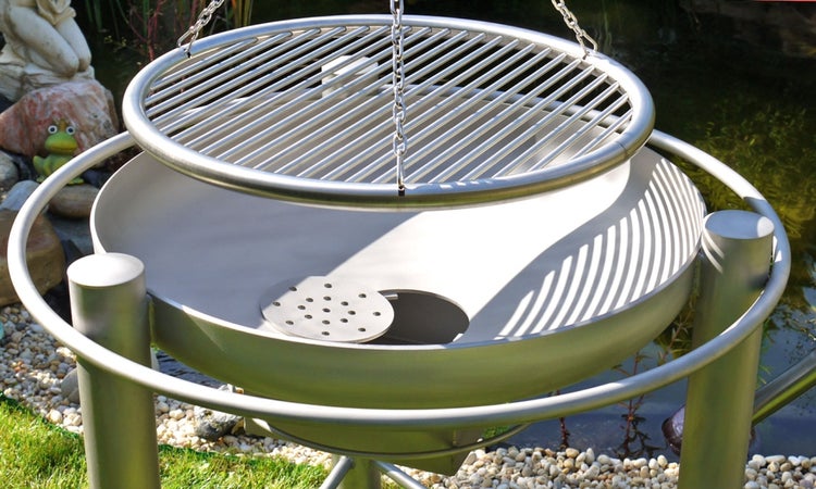 Libatherm Edelstahl-Schwenkgrill 70 cm Grillgalgen und Feuerschale mit Ascheschublade