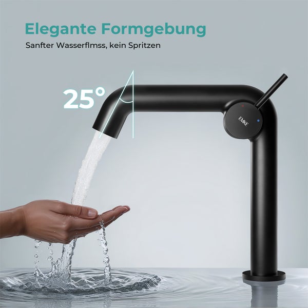 EMKE Einhebel-Waschtischarmatur, Badarmaturen, Waschbecken Armatur - Schweizer Design, Minimalistisches Design，G3/8, Wassersparend, Korrosionsschutz, Warm- & Kaltwasser, Bleifreies Messing, Pflegeleicht, Schwarz Matt