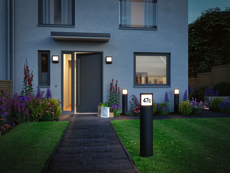 LED Pollerleuchte Padea Dämmerungssensor Dämmerungsgesteuerter Bewegungsmelder (IR) seewasserresistent IP44 847mm 3000K 8,5W 700lm 230V Anthrazit Kunststoff